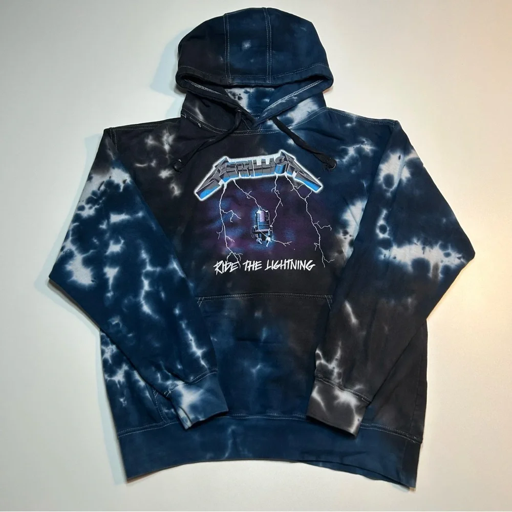 Metallica Ride The Lightning Blue Tie-Dye Pullover Hoodie - Picture 1 of 5